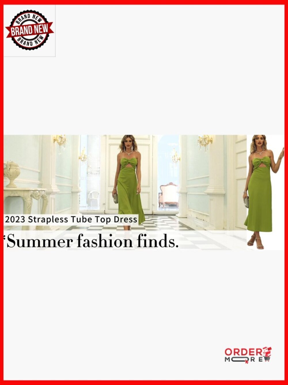 Strapless Sweetheart Neckline Midi Dress with Smocked Back, Twist Front Cut - Picture 5 of 5
